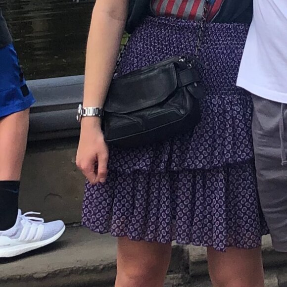 MAJE Purple Pattern Shirred Ruffle Mini Skirt Size 1 - Picture 2 of 2